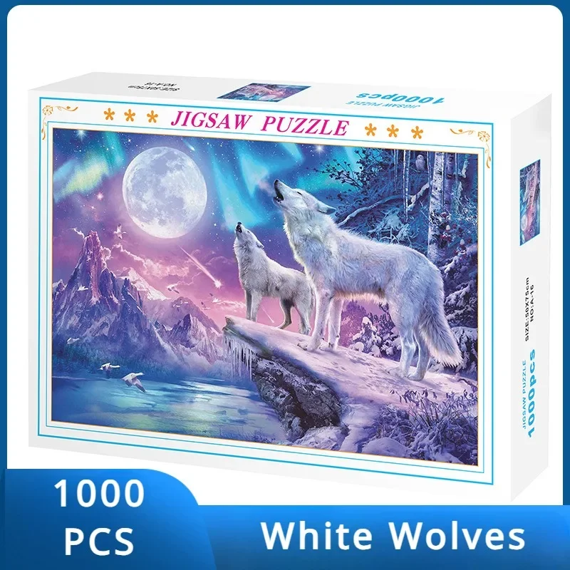 

75*50cm Adult Paper Jigsaw Puzzle 1000 Pieces White Wolves Adult Stress Relief Children Educational Entertainment Christmas Gift