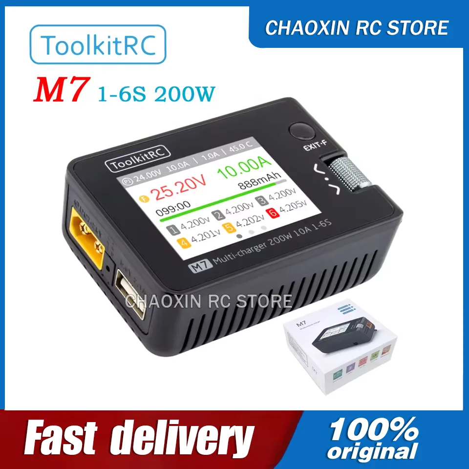 ToolkitRC M7 200W 10A DC Balance Charger Discharger for 1-6S Lipo Battery With Voltage Servo Checker ESC Tester Receiver LCD IPS