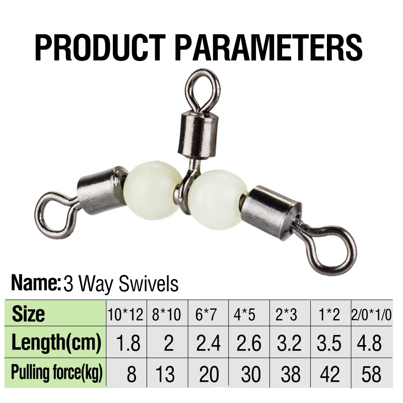10PCS T-Turn Angelschnur Stecker Leuchtende 3-Wege Wirbel Angeln Roll Stecker Angeln Zubehör mit Glow perlen – Detail 2