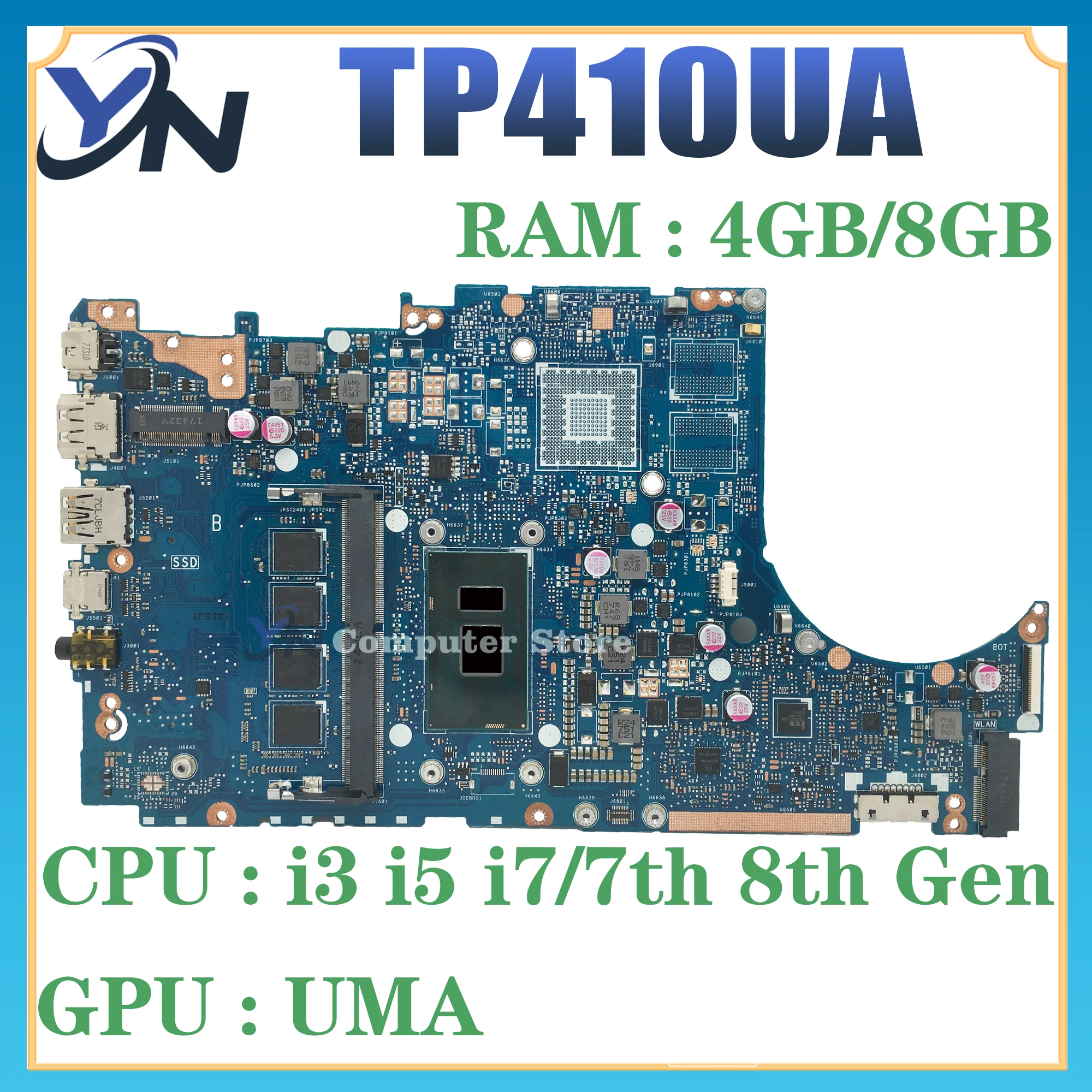 Mainboard TP410UA TP410U TP410 TP410UR TP410UF Q405UA Q405U Laptop Motherboard i3 i5 i7 7th/8th 4GB/8GB-RAM UMA 100% Test OK