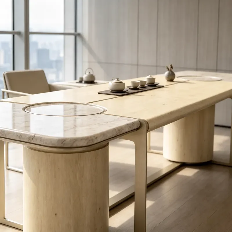 New Chinese Ash Wood Solid Tea Table Modern Simple Office Tenon Mortise Storage Minimalist Design 2026