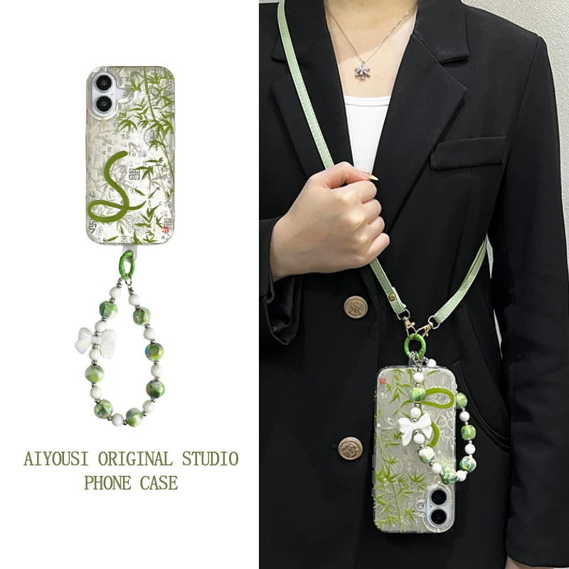 

National Tide Green Bamboo Snake Tote Chain for Apple 15promax Phone Case iPhone 14 Personalized 16promax Slashproof Crossbody