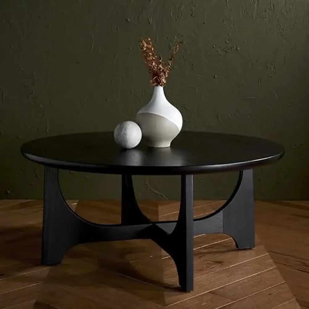 Contemporary Black Round Coffee Table Couture Chic Designer Details Sturdy Construction 40