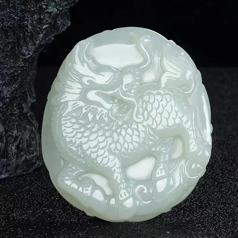 

Белый нефритовый кулон Hotan с изображением благоприятного облака и киринов для мужчин