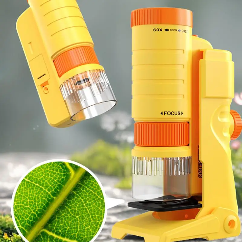 Kids 60X-120X Handheld Microscope Educational STEM & Science Toys With Mobile Phone Clip And Rope Science Experiment Set