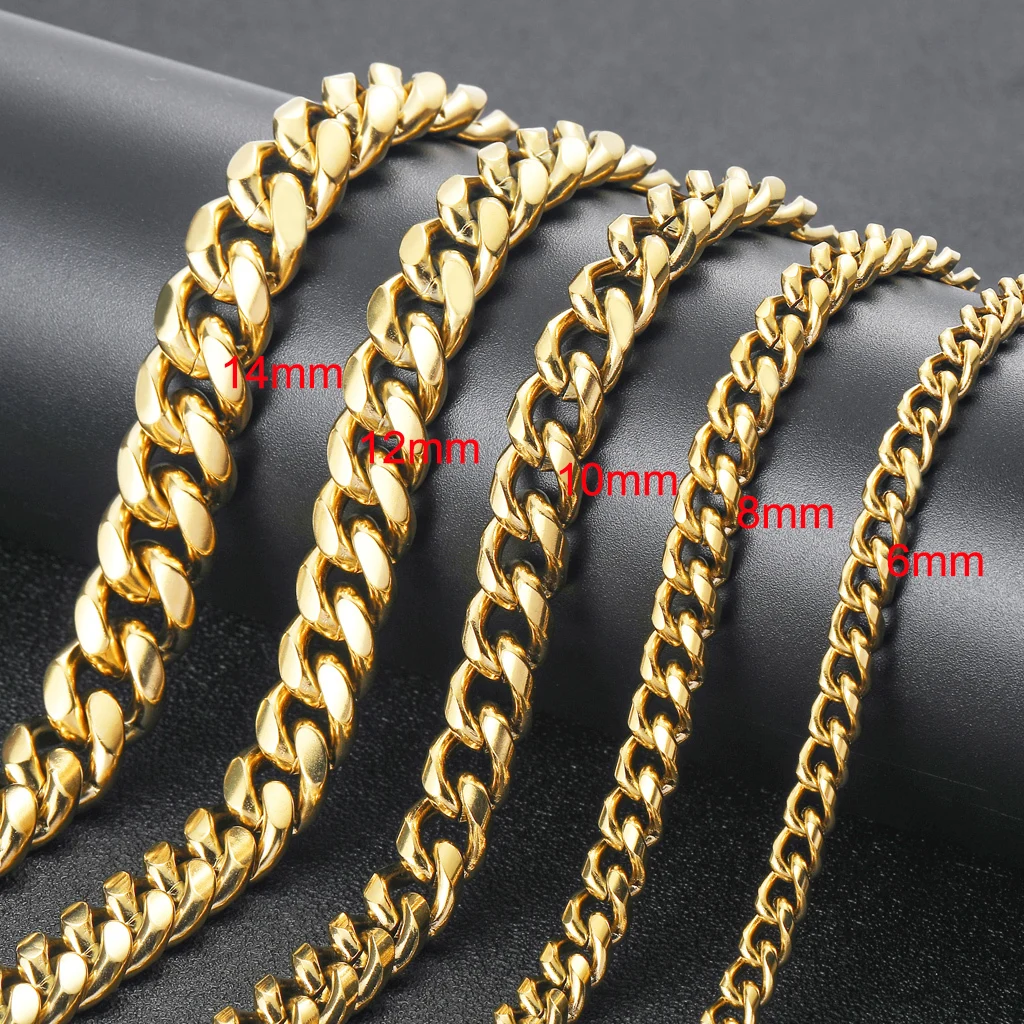 Wholesale 18k Gold Filled Men Titanium collares cubanos Hip Hop Stainless Steel Chain Miami Cuban Chain Necklace for Men Women