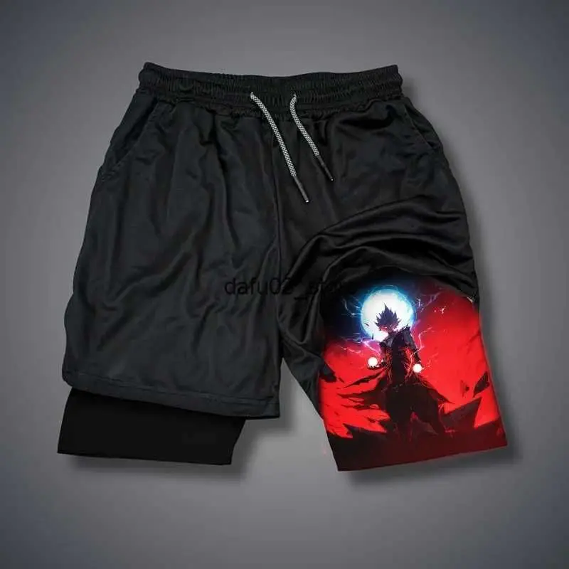 جوكو شورت رياضي للرجال 2 في 1 سريع الجفاف للتمرين والجري وضغط الصالة الرياضية والتدريب واللياقة البدنية سروال قصير صيفي أنيمي