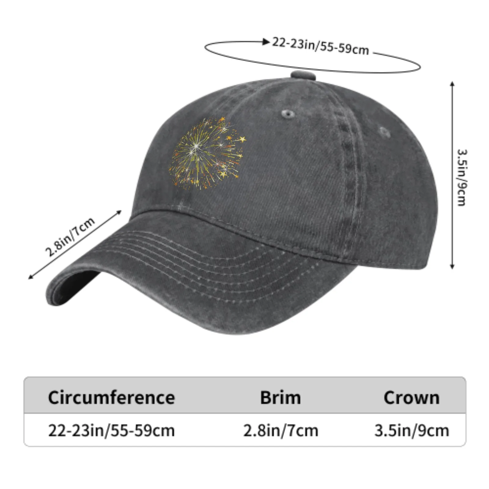 Gorras de béisbol de mezclilla de fuegos artificiales amarillos para hombres y mujeres, sombreros de camionero casuales de moda ajustables para actividades de pesca al aire libre