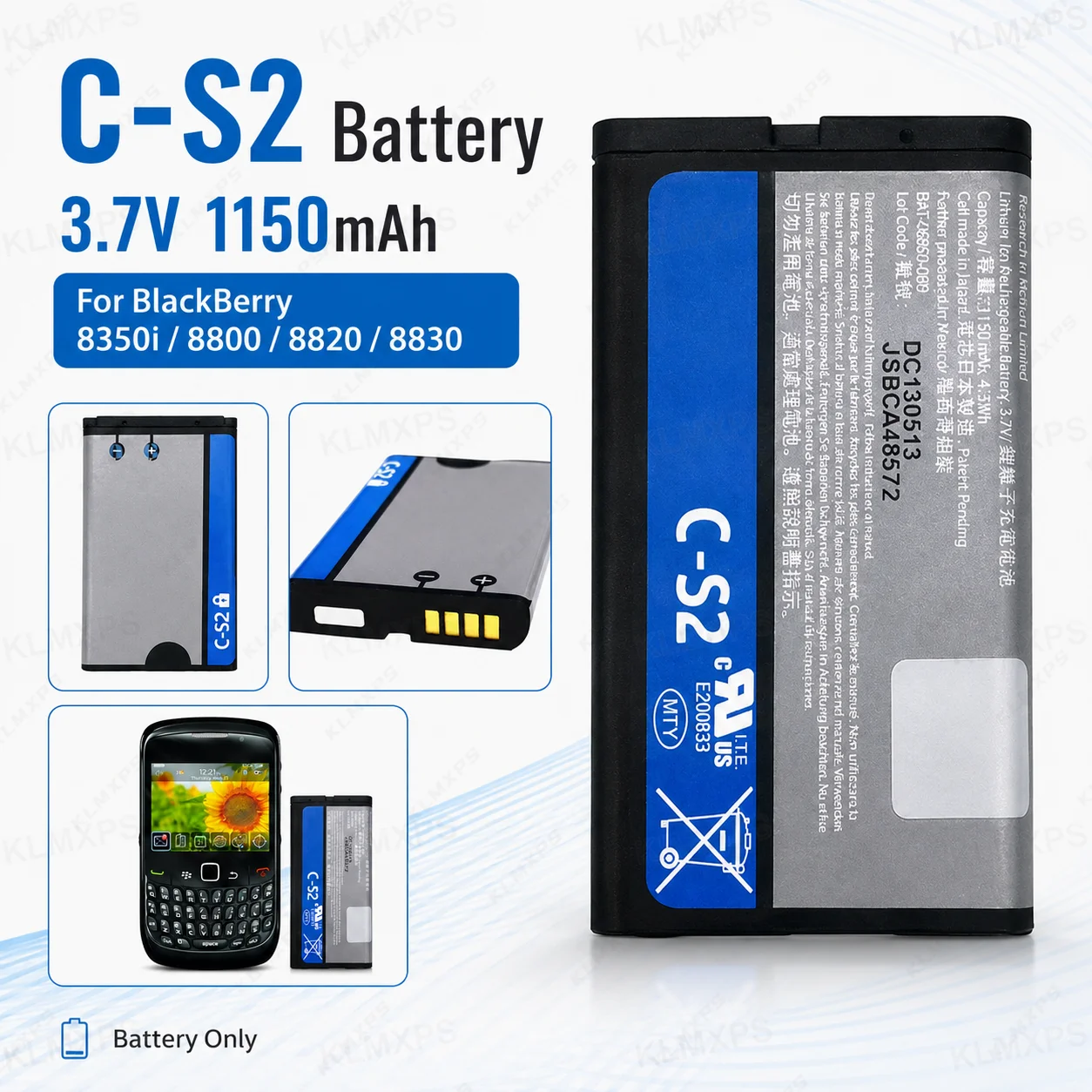 C-S2 Battery 3.7V 1150mAh Rechargeable Lithium Polymer Replacement Battery for BlackBerry 8350i 8800 8820 8830
