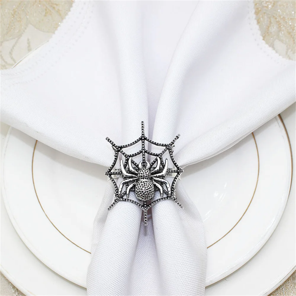 20Pcs Halloween Napkin Ring Alloy Spider Web Napkin Holder Vintage Serviette Buckle for Wedding Banquet Christmas Party Table De