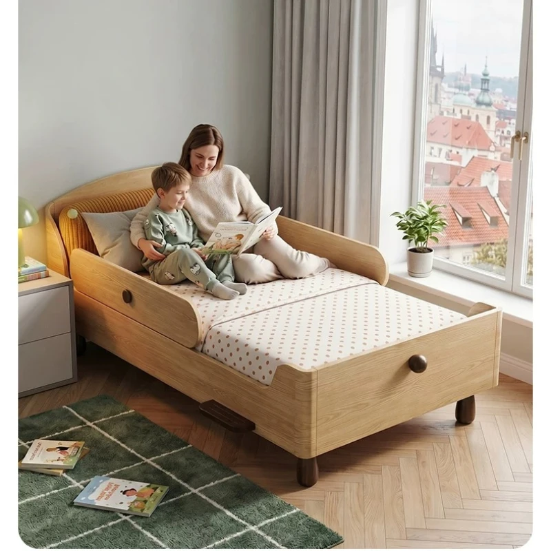 Simple modern solid wood  bed New island bed room with guardrail single bed