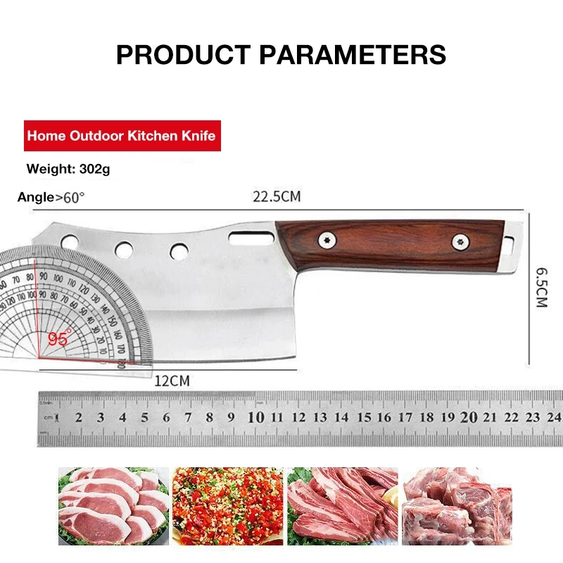 Kitchen small kitchen knife portable outdoor chopping meat fish knife sharp ladies special knife wooden handle Cleaver Knife