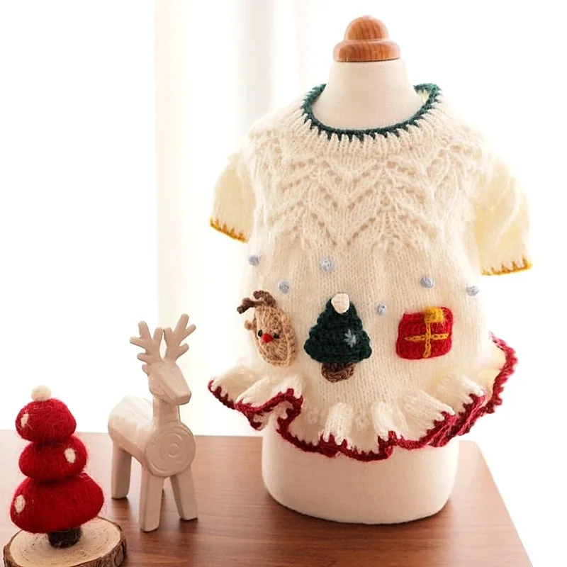 

Beautiful Christmas Dog Clothes Pet Warm Sweater Teddy Short Knit Poodle Winter Two Legs Clothes Pet Supplies