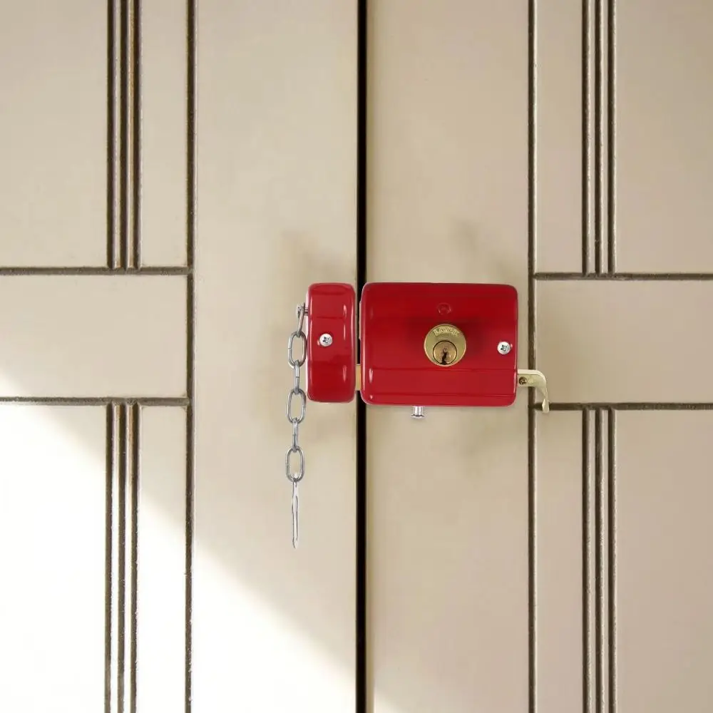 

Deadbolt Iron Anti-theft Door Lock Single Cylinder Durable Heavy Duty Lock Key Included Retro Style Retro Red Lock Exterior Door