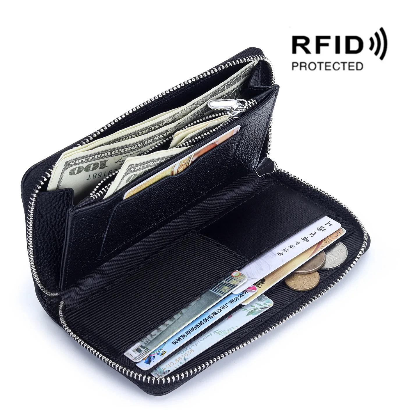 Genuine leather Long Wallet RFID Cross-border Multi-card Slot Wallet Large Capacity Zipper Women's Wallet