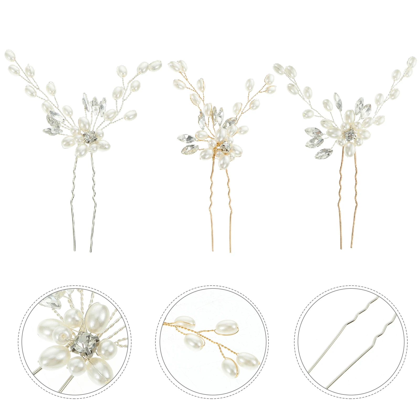 

3pcs Pearl Crystal Hairpin Bridal Wedding Hair Accessories U-Shaped Clip Bridal Hairpin For Banquet Party Daily Wear