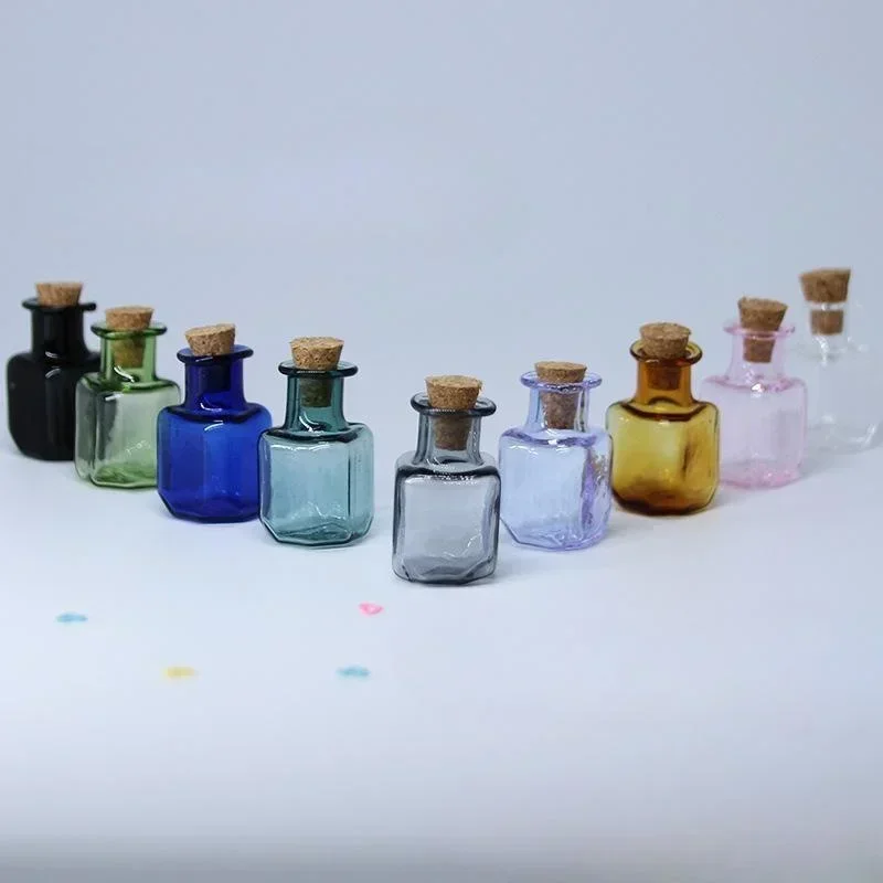 9Pcs Colored Tiny Spell Jars Glass Mini Potion Bottles with Cork Stoppers Square Cork Bottles for Party Wedding DIY Decoration