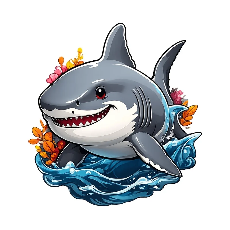 6-Inch Cute Cartoon Shark Pattern Premium Waterproof Vinyl Stickers, Suitable for Cars Motorcycles, Windows, Walls, Cup Stickers
