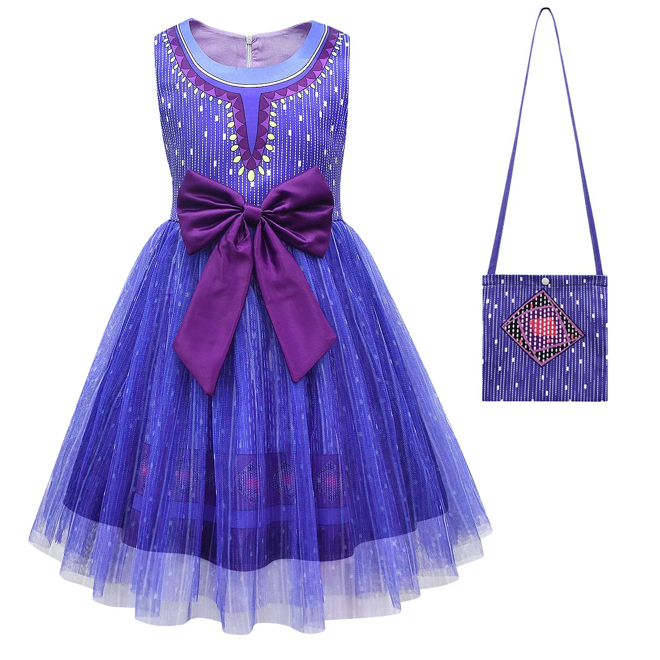 Girls Gauze Princess Wish Asha Dress for Girls Cosplay Carnival Christmas Kids Stage Performance Birthday Party Costume Purple