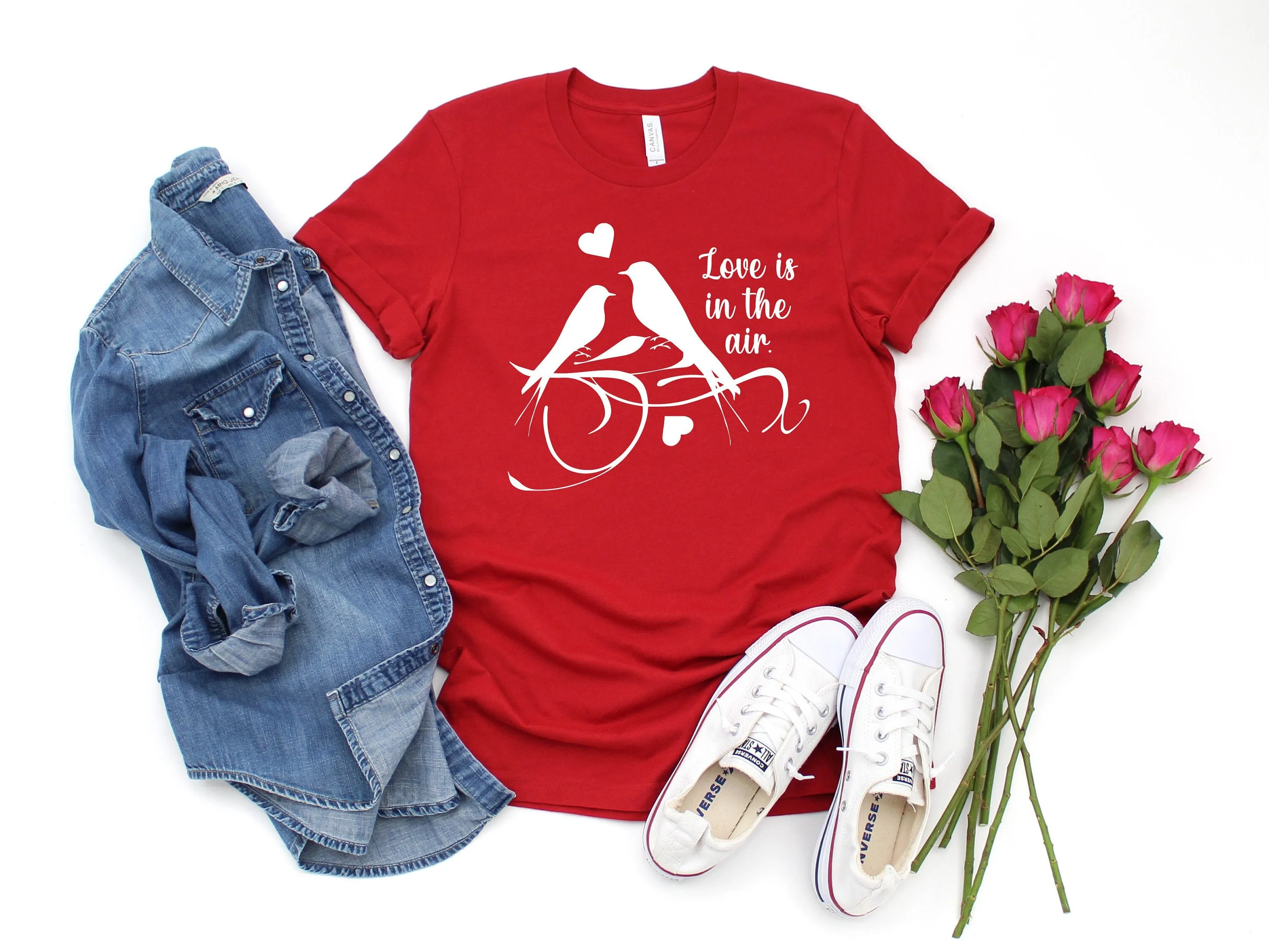 Love is in the Air Valentine's Day s Double Doves T Shirt Dove Lovers For Girlfriend Sweetheart Bird Lover