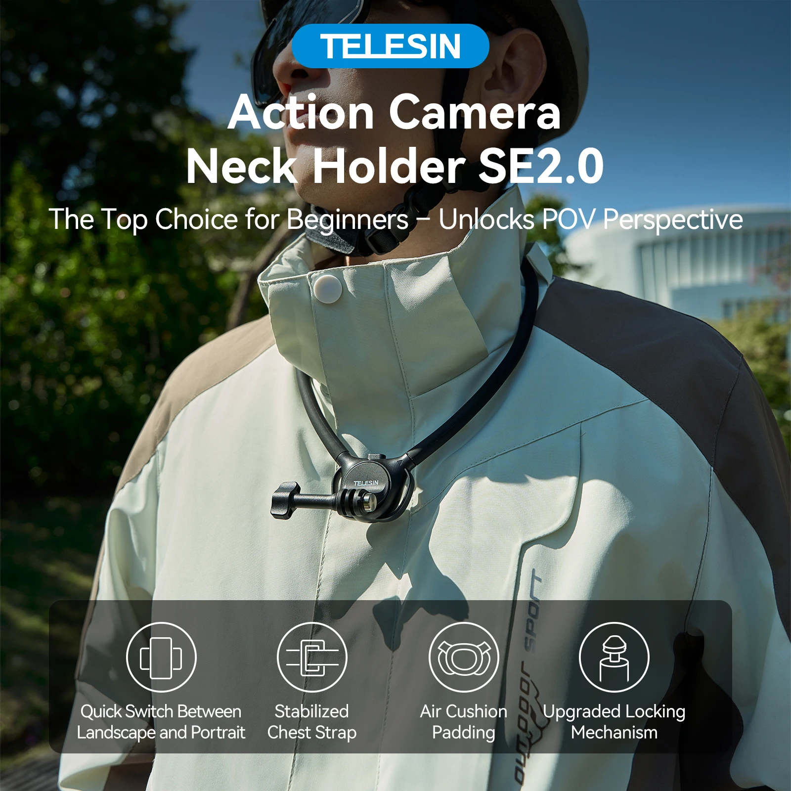 Action Camera Neck Holder Mount First Person POV Shooting Hands Free Adjustable Angle for Vlog Cycling Hiking Outdoor Sports Use