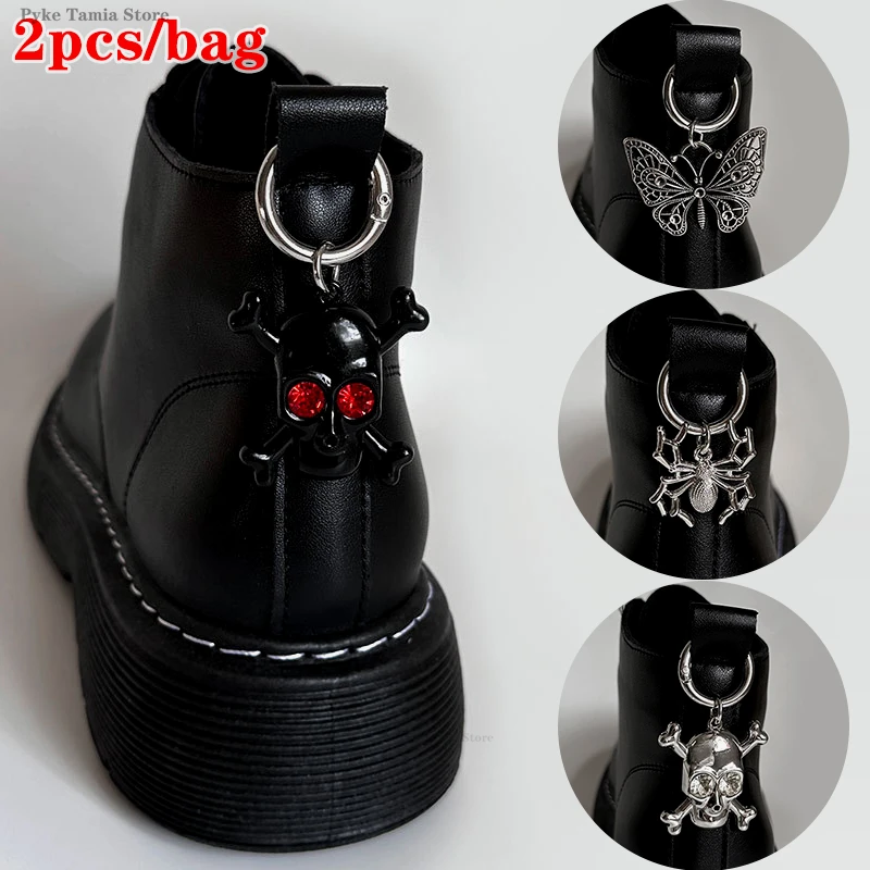 

2pcs Metal Skull Butterfly Pendant Shoes Buckle Boots Shoes Decoration Heel Accessories Men Women Party Jewelry Diy Snap Hook