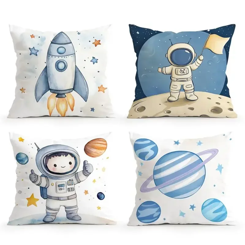 Home Decor Space Themed Astronaut Rocket Pillow Cover Pattern Cushion Cover Suitable For Sofa Bedroom Car Pillow Cover