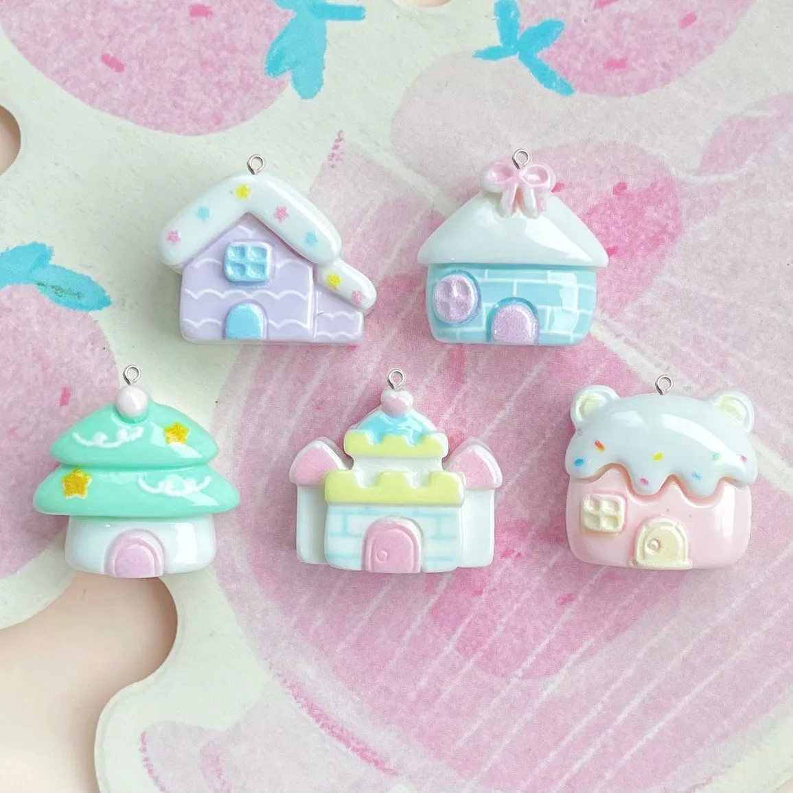 10Pcs Kawaii Pastel House Acrylic Resin Decor Charms Cute Pendants Jewelry Making DIY Keychain Necklace Handmade Craft Supplies