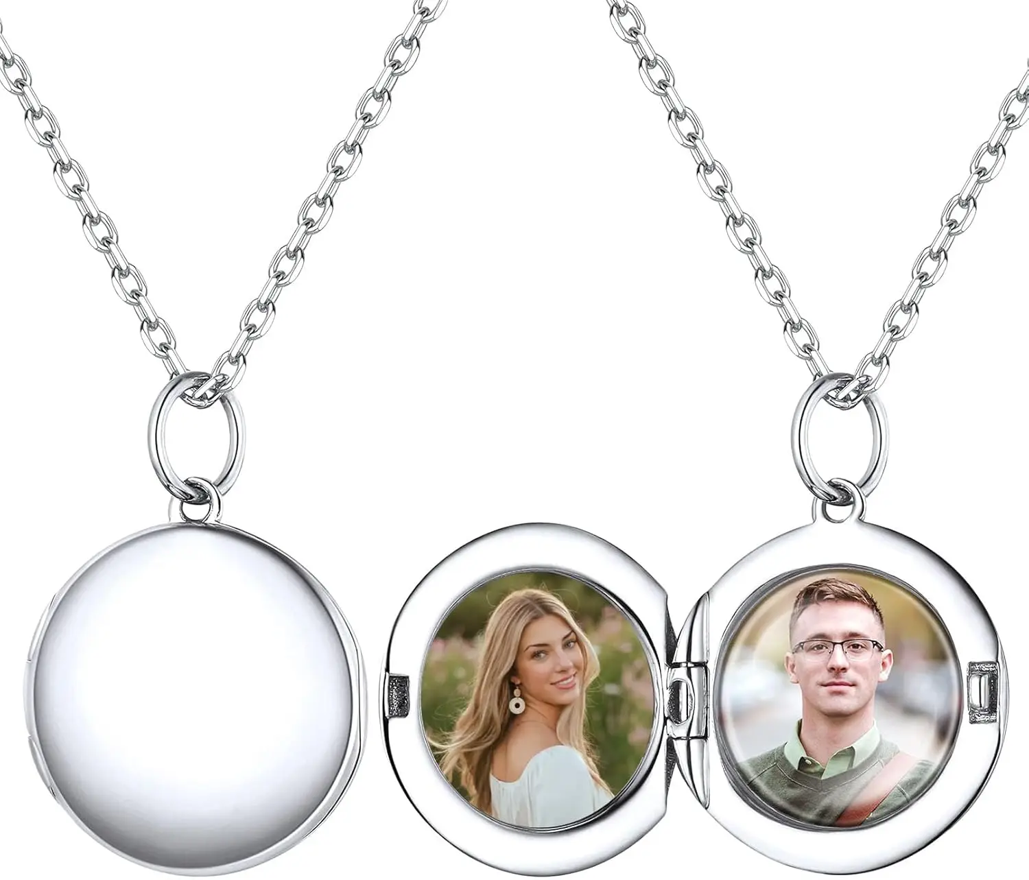 

ChicSilver Personalized Round Circle Locket Pendant Necklace Plated Custom Photo Necklace Customized Picture Jewelry