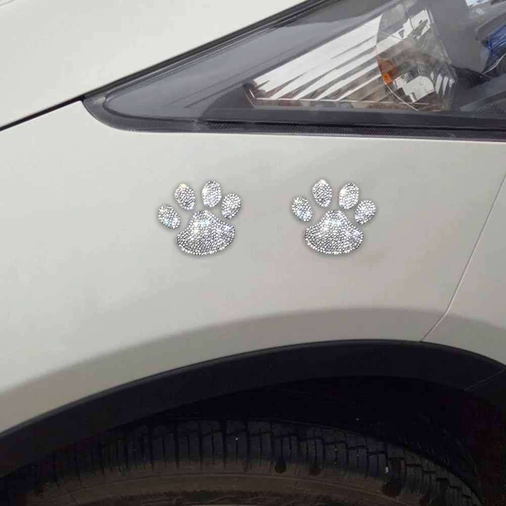 Adhesive-Based Paw Print Stickers with Rhinestone Detailing for Cars for bikes Laptops Mugs and Hard Flat Surfaces