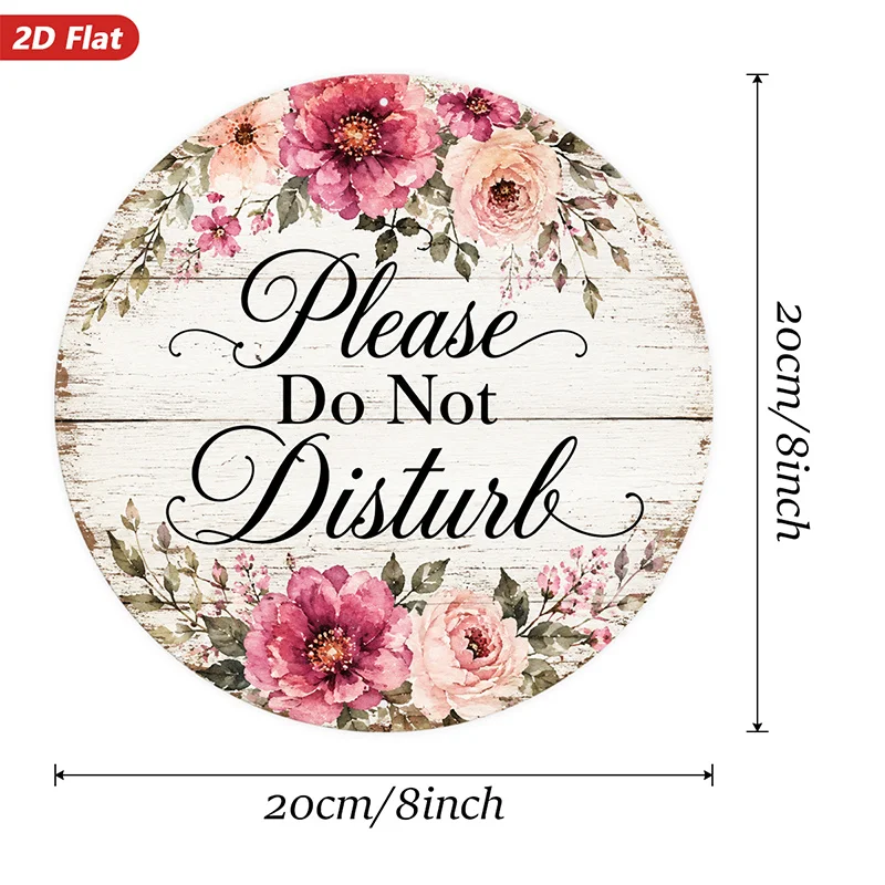 2D Flat, 1pc Floral Privacy Quote Round Metal Sign Wall Art, Please Do Not Disturb, Pink Peony Blossoms, Ideal for Workspace Off