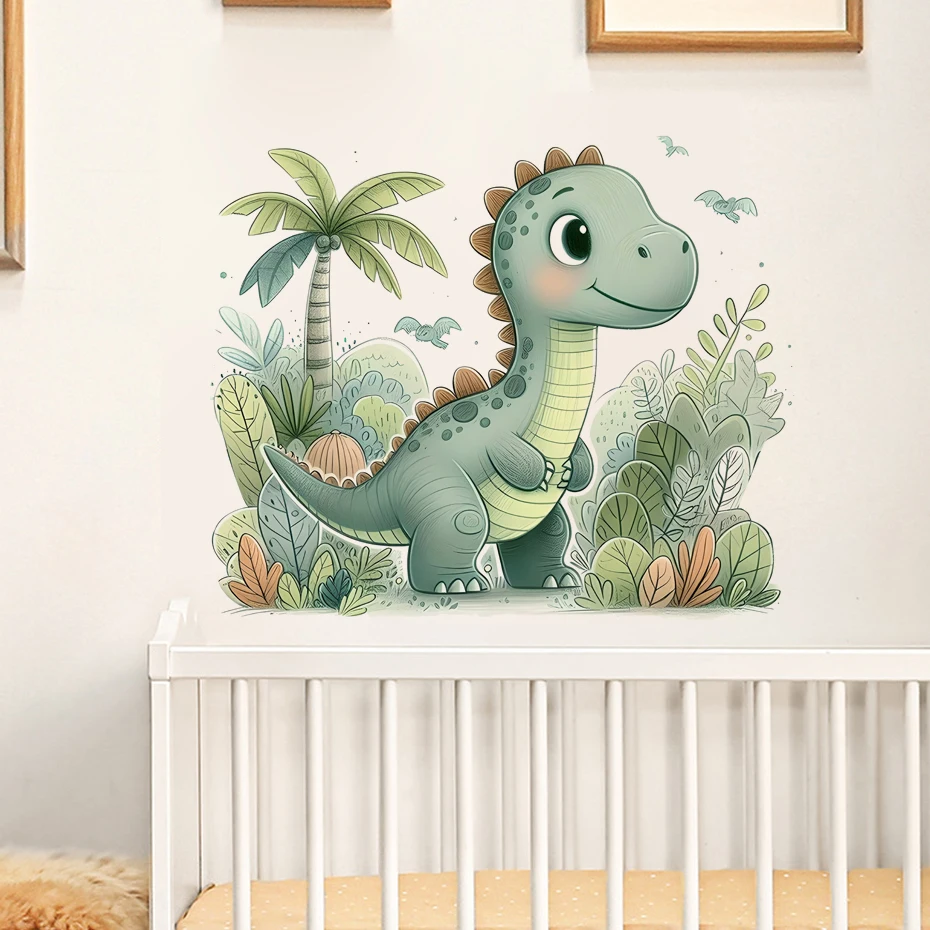 Watercolor Cartoon Dinosaur Leaf Animal Wall Stickers Wall Art Decal Decoration Baby Nursery kids Room Decorative Stickers