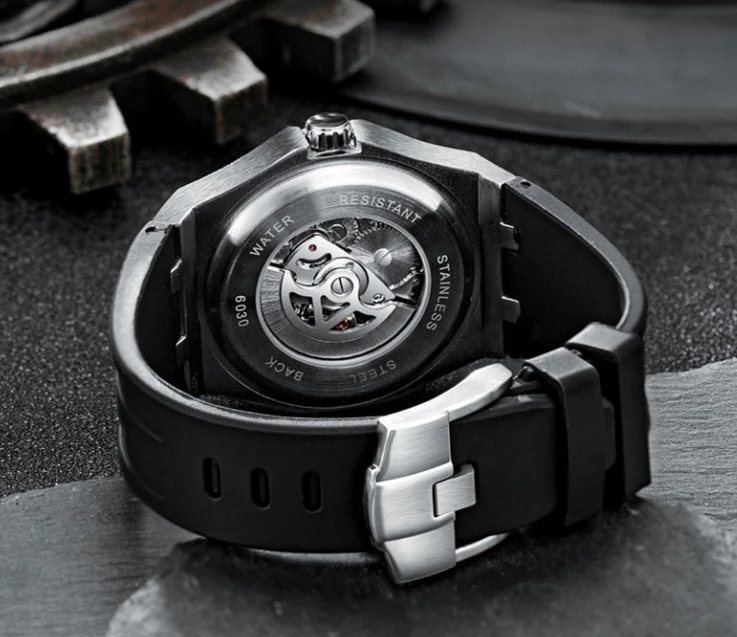 Male 2024 New Automatic Mechanical Shock Resistant Night Light Business Sports Silicone Strap Waterproof Watch In Stock