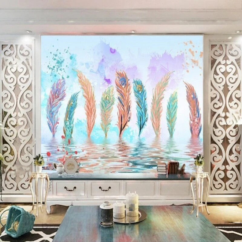 Modern Minimalist Hand-Drawn Colorful Golden Feather Wall Sticker For Home Decoration Background Wall Decoration And Wall Art