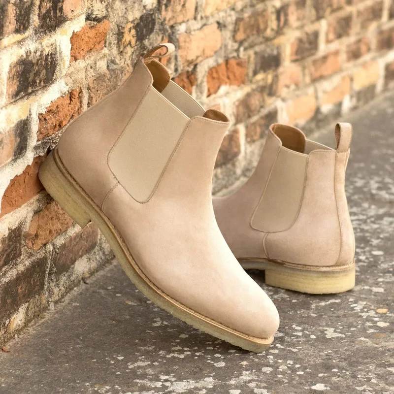 Chelsea Boots Men Handmade Business Black Red Slip on Flock Pu Cowboy Boots Sapato Masculino Men Boots