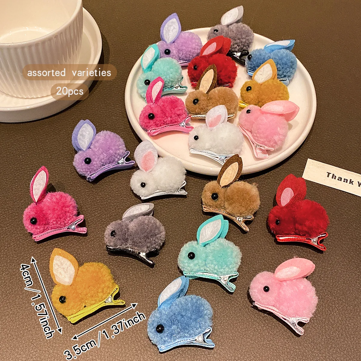 20 random cute plush bunny hair clips in 20 colors, sweet and stylish hair accessories suitable for daily use