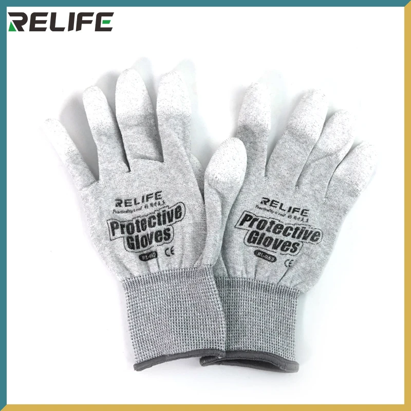 RELIFE RL-063 Anti Static Antiskid Glove PU Coated Finger Part Clean Gloves Knitted Glove for PC Computer Phone Repair tools