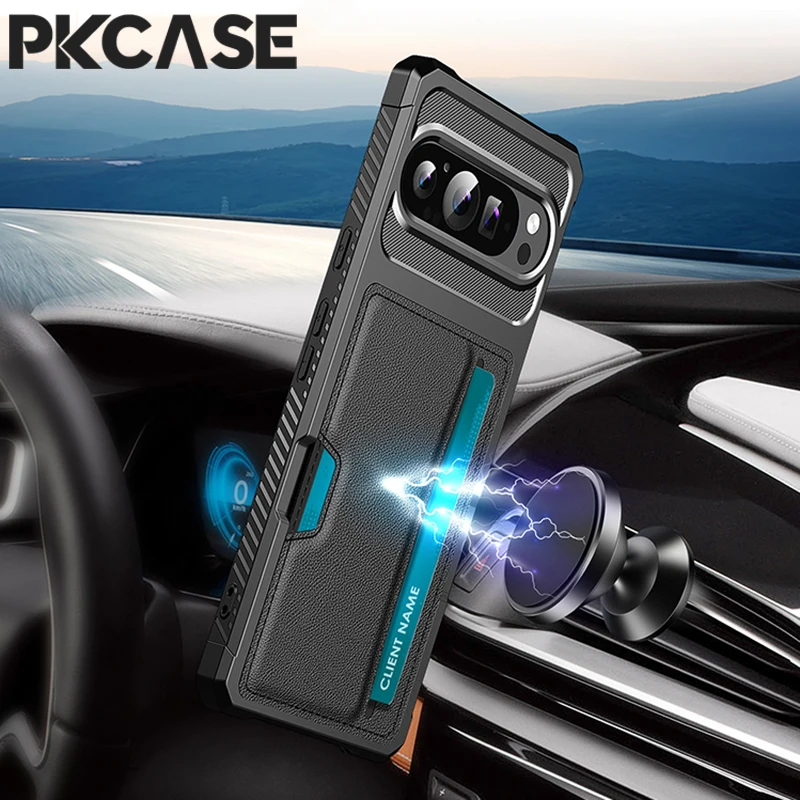 Etui na telefon z przegródką na karty PKCASE, wykonane ze skóry, do modeli Google Pixel 11, 10, 9 Pro XL, 8, 7 Pro. Wzmocnione, odporne na wstrząsy etui do modeli Google Pixel 9A, 8A, 7A. — zdjęcie produktu 2