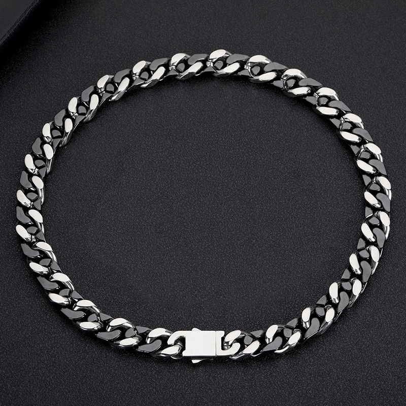 

12mm Width Ceramic Cuban Chain Necklace Stainless Steel Miami Chain Black Zircon Ceramic Men HipHop Jewelry Women Punk Necklaces