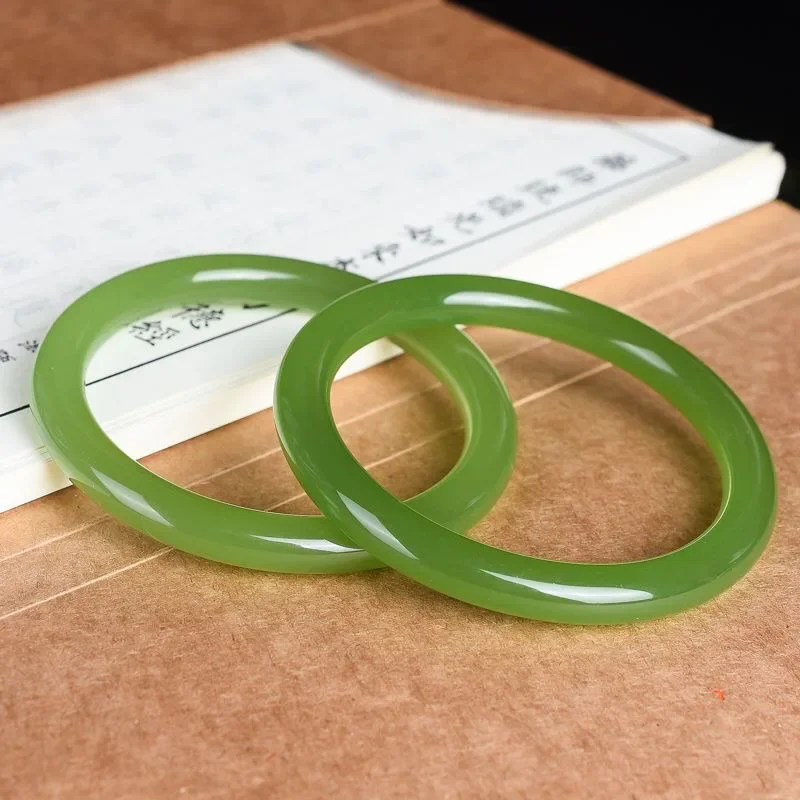 translucent apple green thin round bar green bracelet material flat bar women's jade bracelet jade bracelet bangle for women