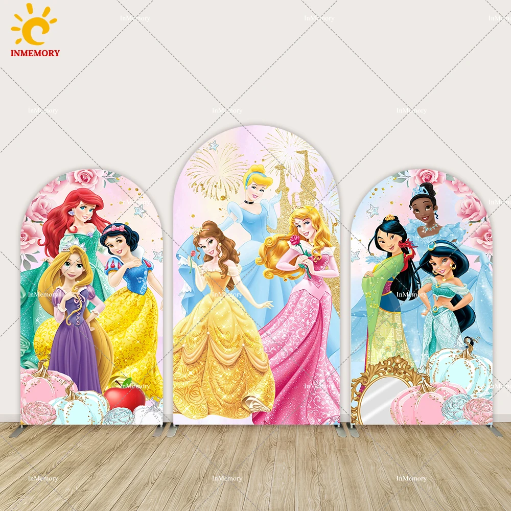 Disney Princess motyw łukowej ściany okładka na ścianę baner niestandardowe tło Baby Shower dla dzieci na pierwszym dekoracja na przyjęcie z okazji