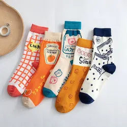 Streetwear Spring Autumn Cartoon Grid Woman Socks Cotton Kawaii and Funny Socks Women 12601