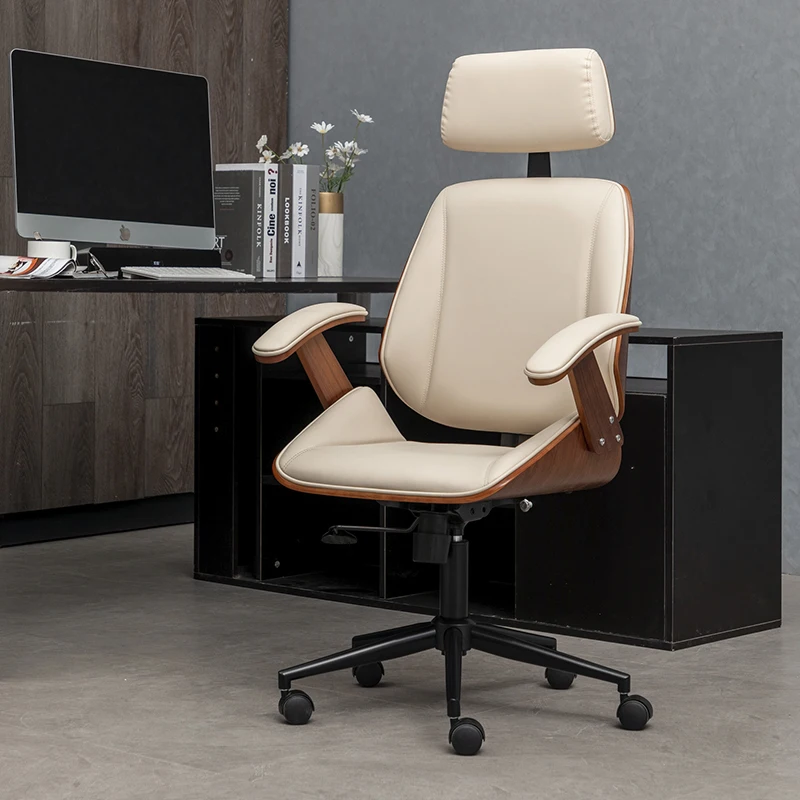 

Fashion Retro Solid Wood Chair Home Office Computer Chair Lift Swivel Reclining Gaming Chair Universal rollers Boss Chair