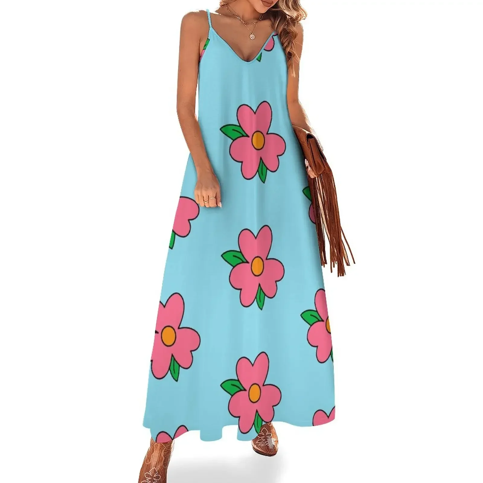 Fat Homer blue Dress Pattern big flower Sleeveless Dress summer dress women 2024 Women's clothing