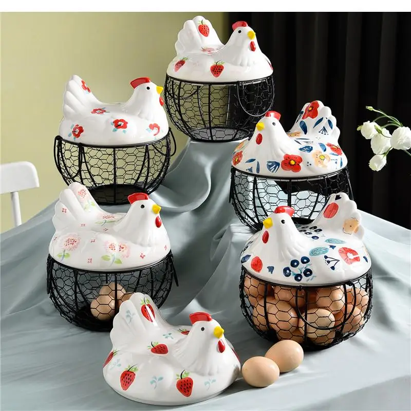 

Hen Storage Basket Iron Egg Potato Container Kitchen Decoration Accessories Functional