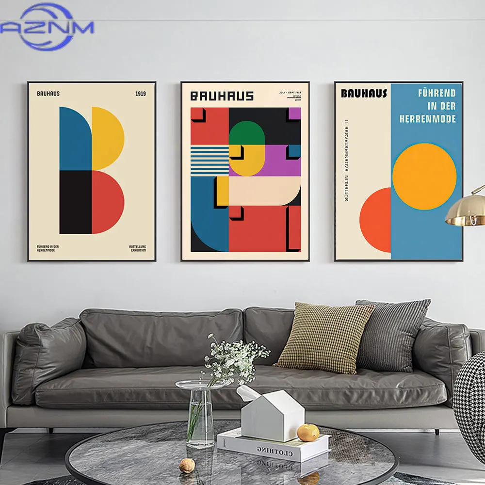 AZNM Bauhaus Geometry Mondrian Gallery Wall Pop Art Canvas Painting Nordic Posters And Prints Wall Pictures For Living Room Deco