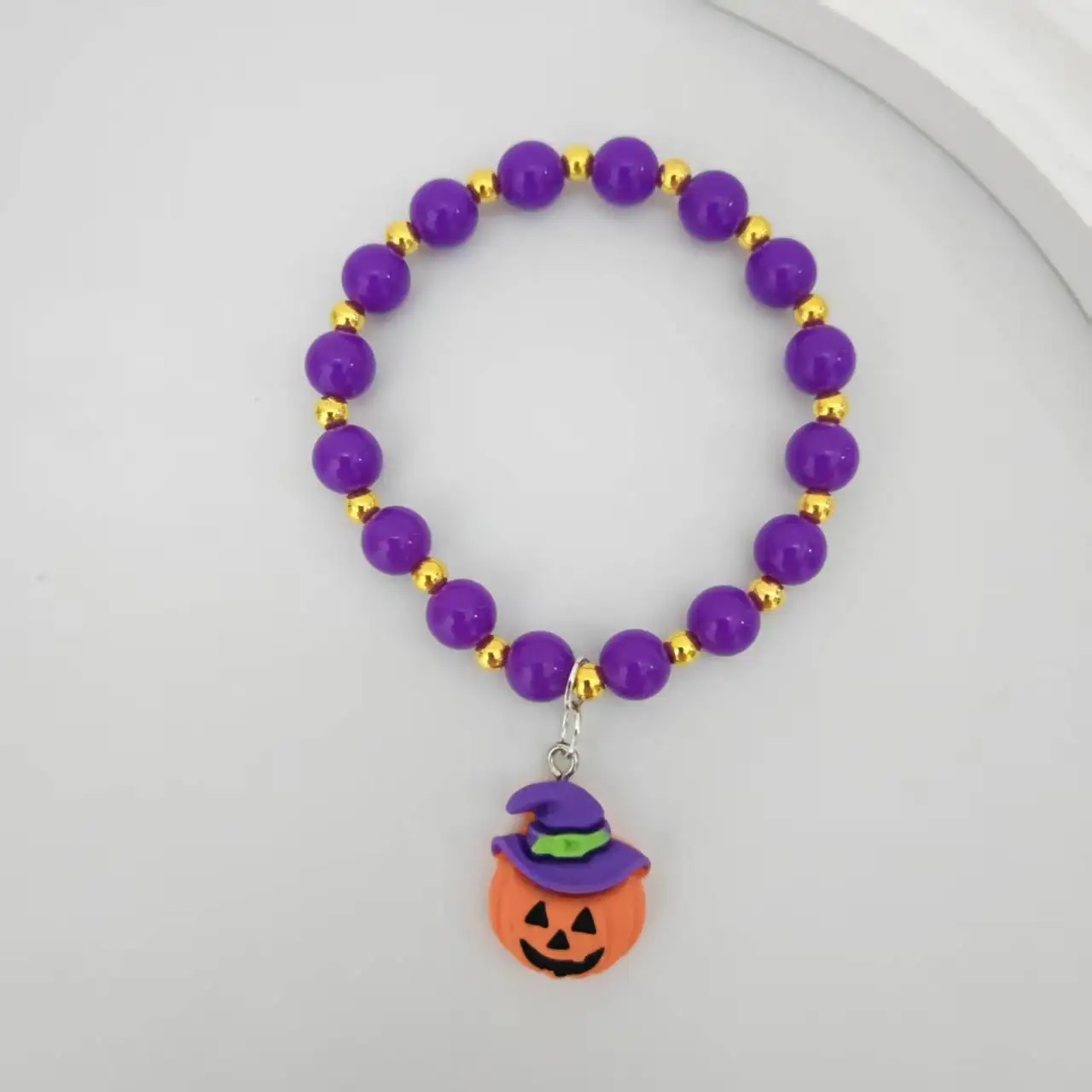 

Halloween Purple Gold Beads Bracelet Women Orange Pumpkin Ghost Face Pendant Bracelets Jewelry Gift