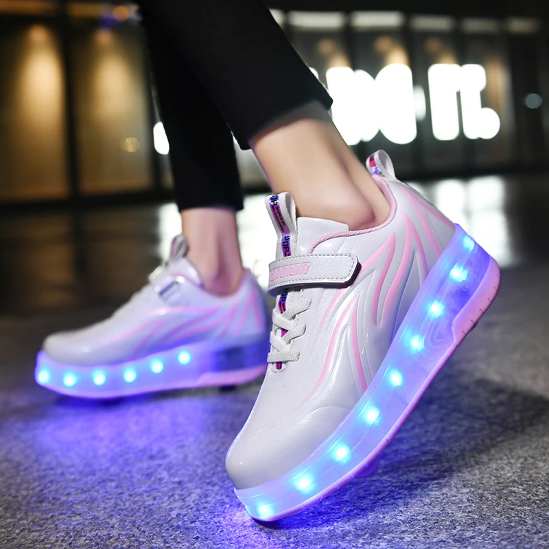 Two Wheels Children\'s Led Light Roller Skate Shoes For Kids Boys Girls Luminous Sneakers Skateboard USB Charging