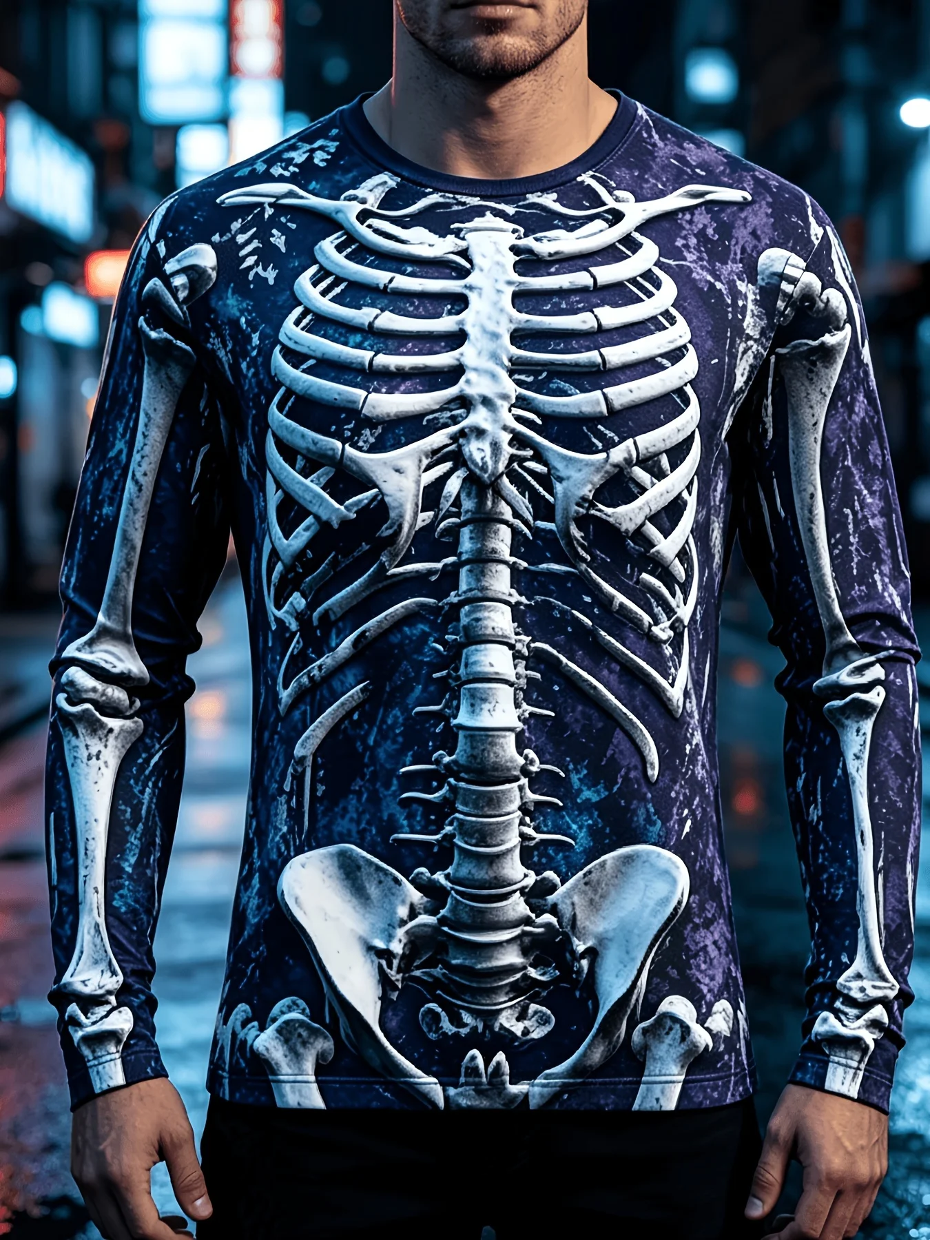 2026 new hot selling men's 3D hollow printed long sleeved T-shirt breathable quick drying sports jersey Halloween casual sports