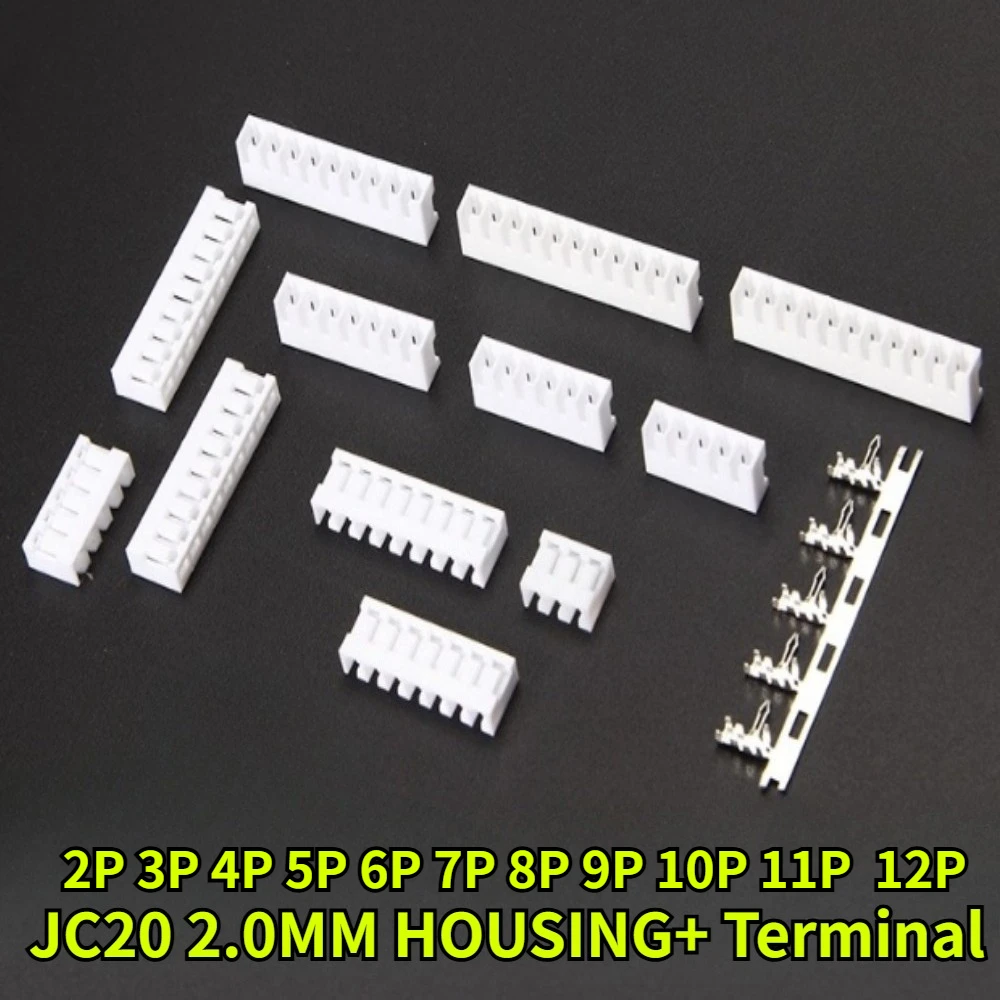 100/300/500/1000Pcs JC20 Housing Plug Pitch 2.0mm 2P 3P 4P 5P 6P 7P 8P 9P 10P 11P 12P Connector Terminal Reed Socket 90 degrees